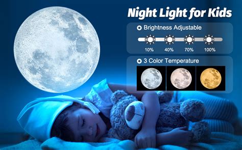 2023 Upgrade Non-Fade Moon Light, USB Moon Light Projector with 3 Colors, 360° Rotatable ...