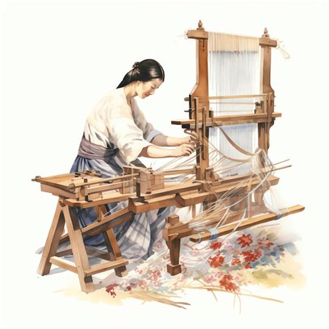 Premium AI Image | Silk weaver operating a loom showcasing ancient textile production illustration