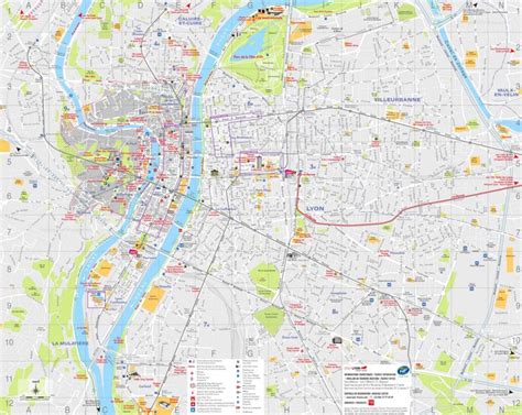 Lyon tourist attractions map - Ontheworldmap.com