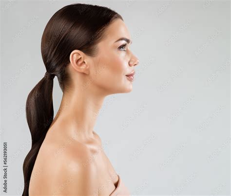 Beauty Model Perfect Face Profile. Brunette Woman with Healthy Smooth Facial Skin and Hair over ...