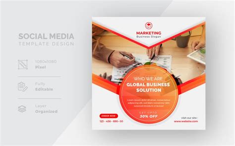 Global Business Solutions Branding Red Yellow Style Social Media Post Template | Business ...