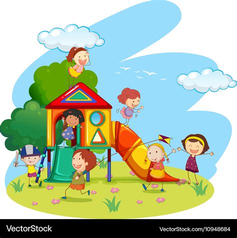 Children playing on slide in park Royalty Free Vector Image