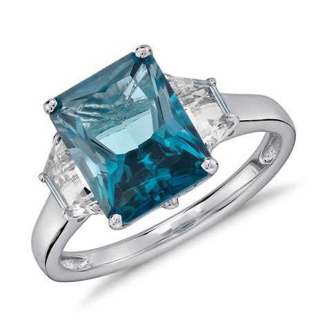 London Blue Topaz and White Topaz Radiant Cut Ring in Sterling Silver (10x8mm) | Blue Nile