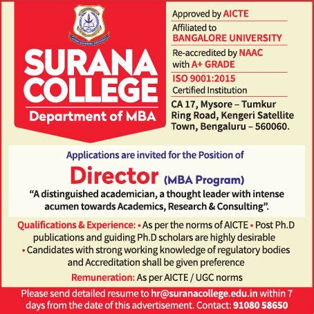 Surana College Wanted Director | FacultyPlus