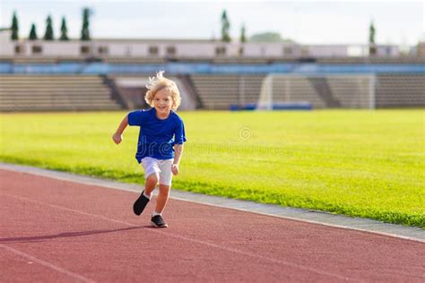 Child Running in Stadium. Kids Run. Healthy Sport Stock Photo - Image of competition, caucasian ...