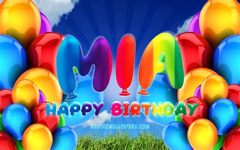 Download wallpapers Mia Happy Birthday, 4k, cloudy sky background, popular german female names ...