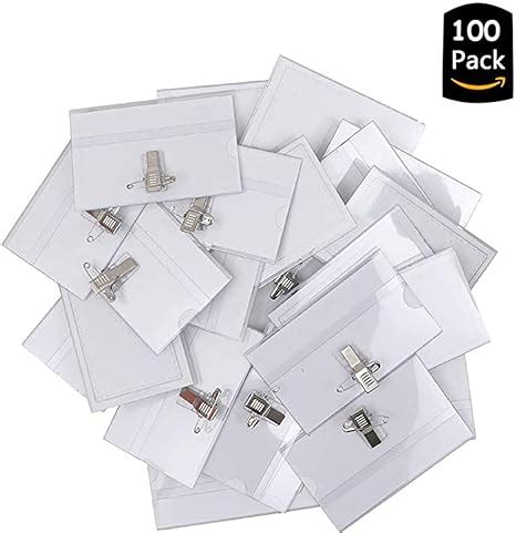 Plastic Name Badge Holders, 100pcs Professional Premium Plastic Name Badges with Safety Pin ...