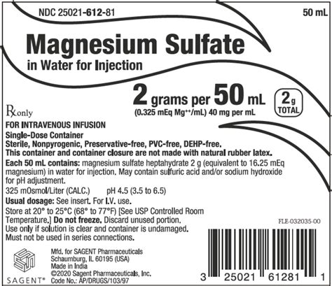 NDC 25021-612 Magnesium Sulfate Injection, Solution Intravenous