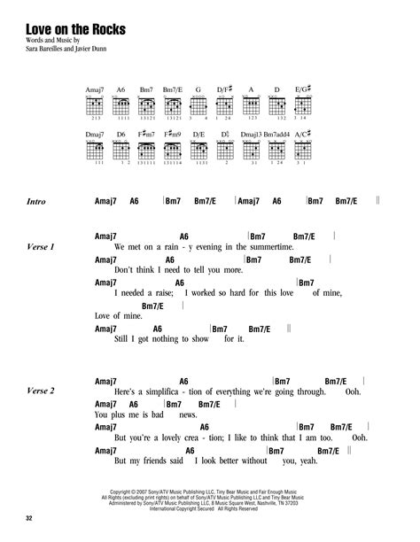 Love On The Rocks por Sara Bareilles Partituras para Guitarra Acordes / Letras en Sheet Music Direct