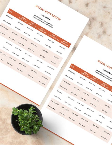 Weekly Duty Roster Template in Google Docs, Word - Download | Template.net