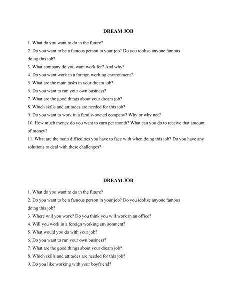 Dream-JOB - Dream job - DREAM JOB 1. What do you want to do in the future? 2. Do you want to be ...