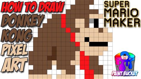 How to Draw Donkey Kong 8-Bit Pixel Art – Donkey Kong Country and Super Mario Maker Tutorial ...