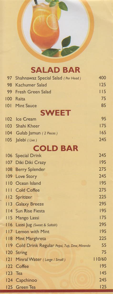 Shahnawaz Restaurant Menu - Food Pakistan