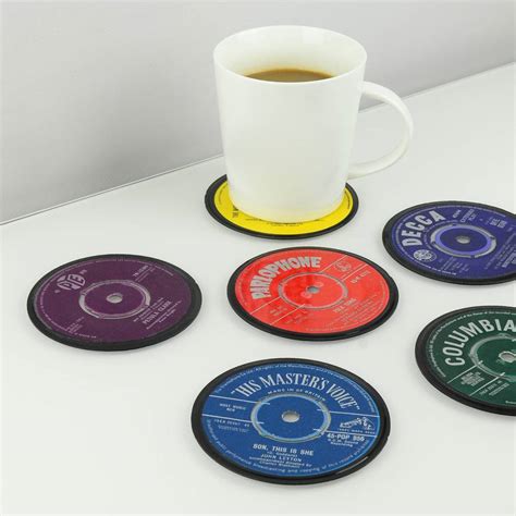 set of six vinyl 45 record coasters by vinyl village ...