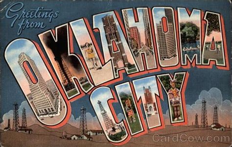 Greetings from OKLAHOMA CITY | City postcard, Oklahoma art, Postcard