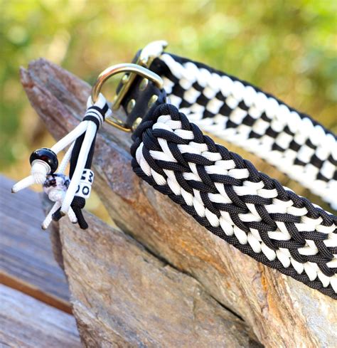 Black and White Dog Collar With Name Tag Handmade From Gen. - Etsy