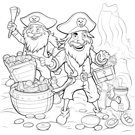 Cartoon Pirates Characters And Treasure Coloring Book Page, Precious Stones, Gemstone, Ruby PNG ...