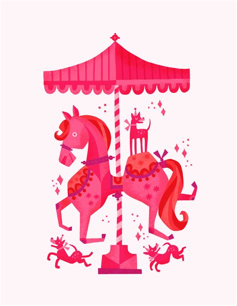 an illustration of a pink carousel horse on a white background