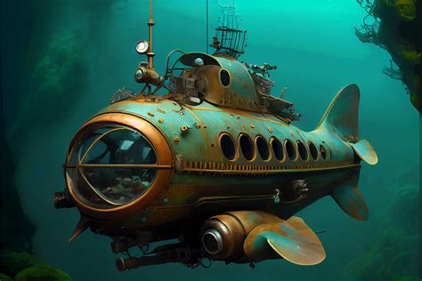 Steampunk submarine in 2023 | Steampunk ship, Submarine drawing, Submarine