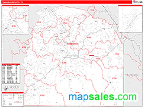 Franklin County, TN Zip Code Wall Map Red Line Style by MarketMAPS