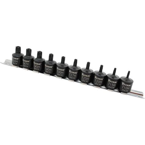 Titan 16143 TIT16143 10 Piece Tamper Resistant Stubby Star Bit Socket Set