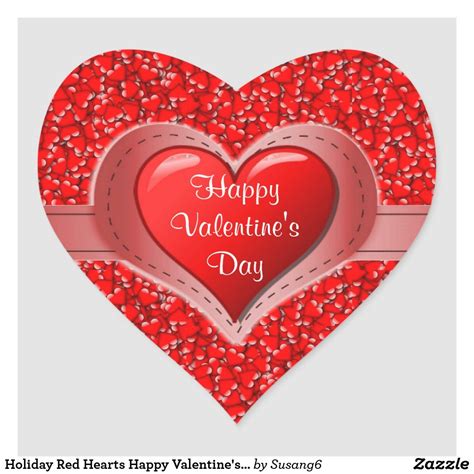 Holiday Red Hearts Happy Valentine's Day Heart Sticker | Zazzle.com | Happy valentines day card ...