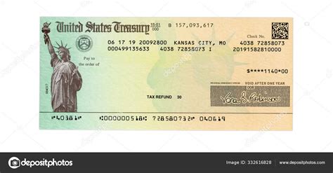 United States Treasury check for either a federal tax refund or — Stock ...