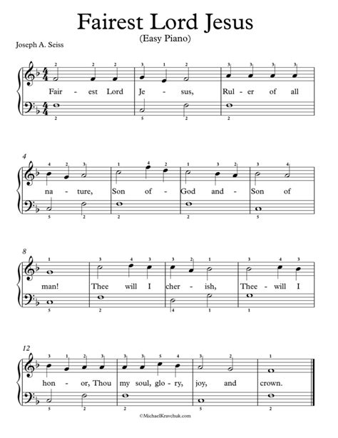 Free Piano Arrangement Sheet Music – Fairest Lord Jesus – Michael Kravchuk