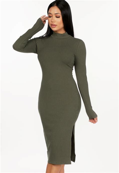 Ribbed Turtle Neck Dress | Shop Midi at Papaya Clothing