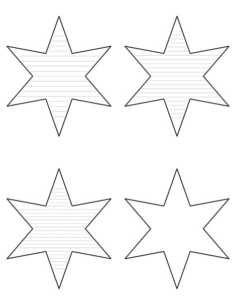 Free Printable Six Pointed Star-Shaped Writing Templates