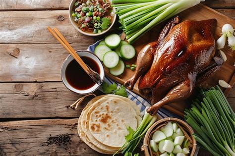 Premium Photo | Chinese Imperial Peking Duck Ingredients on Lacquered Wood