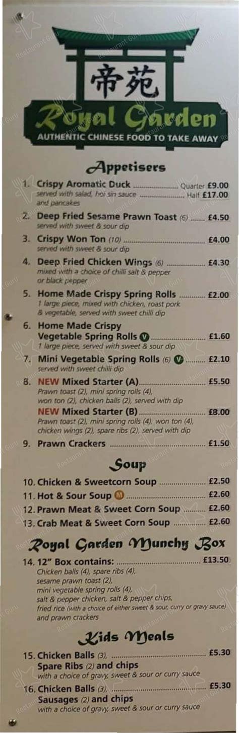 Menu at Royal Garden Chinese Takeaway restaurant, Hartlepool