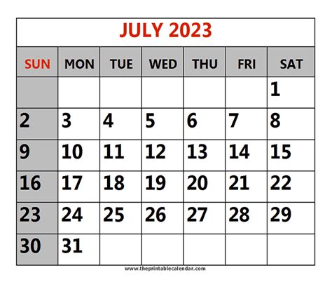 July 2023 printable Calendars