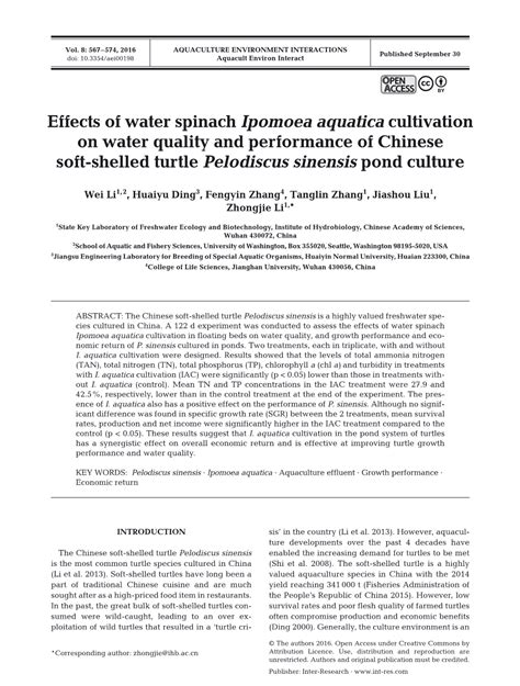 Effects of Water Spinach Ipomoea Aquatica Cultivation on Water Quality ...