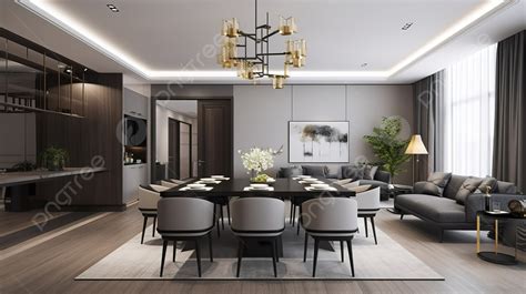 Luxurious Decor In A Modern Dining Room Kitchen And Living Area 3d Rendering Background, Dining ...