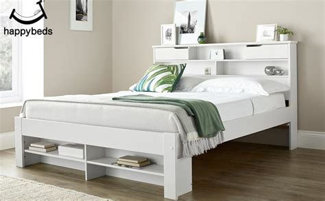 Bed with Shelves, Happy Beds Fabio White Wooden Storage Bed - 4ft6 ...