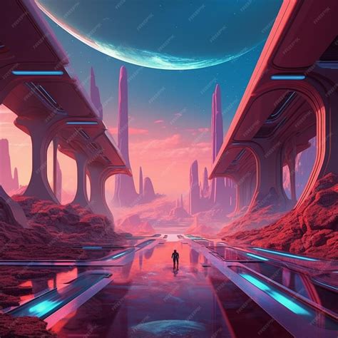 Premium Photo | A man stands in a futuristic city with a planet in the ...