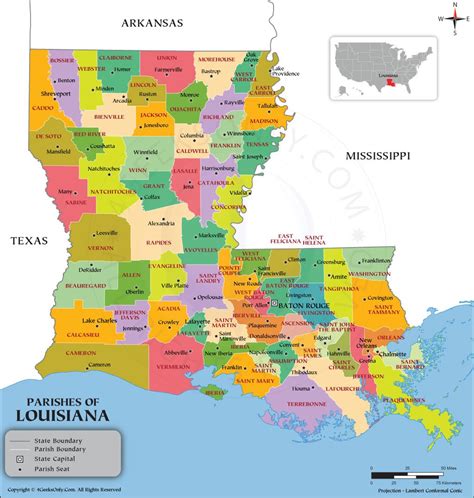 Louisiana Parish Map, Louisiana County Map