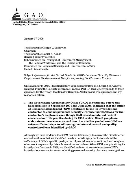 Questions for the Record Related to DOD's Personnel Security Clearance ...