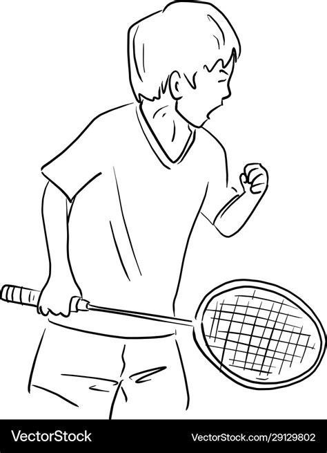 Boy playing badminton sketch doodle Royalty Free Vector