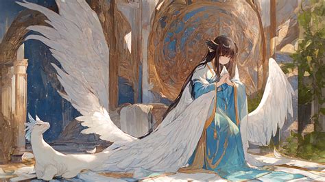 wallpaper girl, angel, pose, wings, anime, kimono HD : Widescreen ...