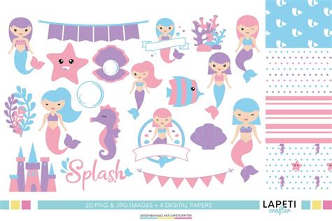 Mermaid clipart, mermaid birthday party, scrapbook clipart