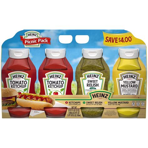 Heinz Variety Condiment Relish, Ketchup, Mustard Picnic Pack - 4 Ct. - Walmart.com