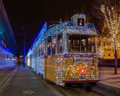 Light tram in budapest at christmas time, Hungary