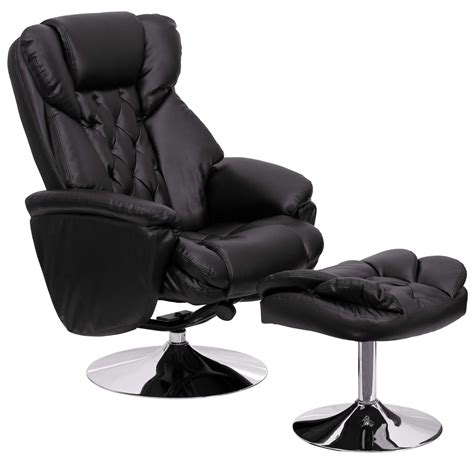 Swivel Recliner - Puglia Black Leather Recliner Chair