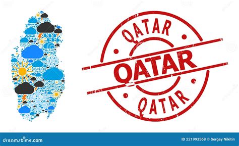 Climate Pattern Map of Qatar and Grunge Stamp Stock Vector - Illustration of state, overcast ...