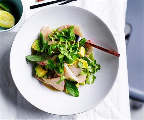 White fish crudo with avocado, herbs and cucumber-lime dressing | Gourmet Traveller