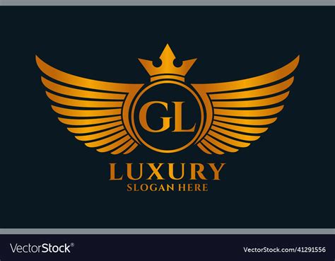 Luxury royal wing letter gl crest gold color logo Vector Image