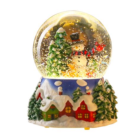 Plus Size Christmas Musical Water Snow Globe, Change Color LED Light,Snowman with Cardinals ...