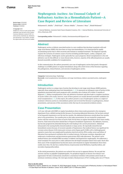 (PDF) Nephrogenic Ascites: An Unusual Culprit of Refractory Ascites in ...